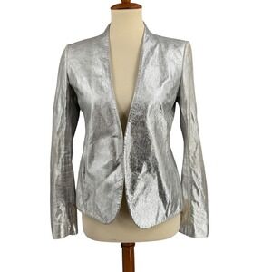 Silver Metallic Open Front Cropped Back Jacket Avant Garde Statement‎ Blazer